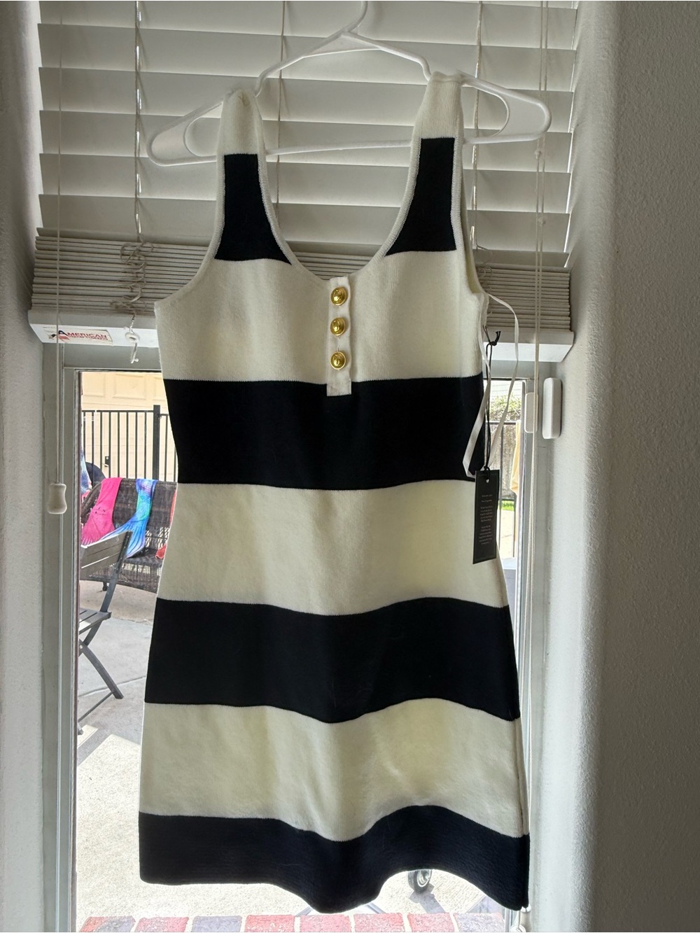 Abercrombie & Fitch Black and White Striped Tank Mini Dress with Gold Buttons